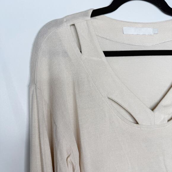 Kain Womens Small S Cream Cut Out Long Sleeve VNeck Knit Modal Stretch Long Top - Picture 6 of 8